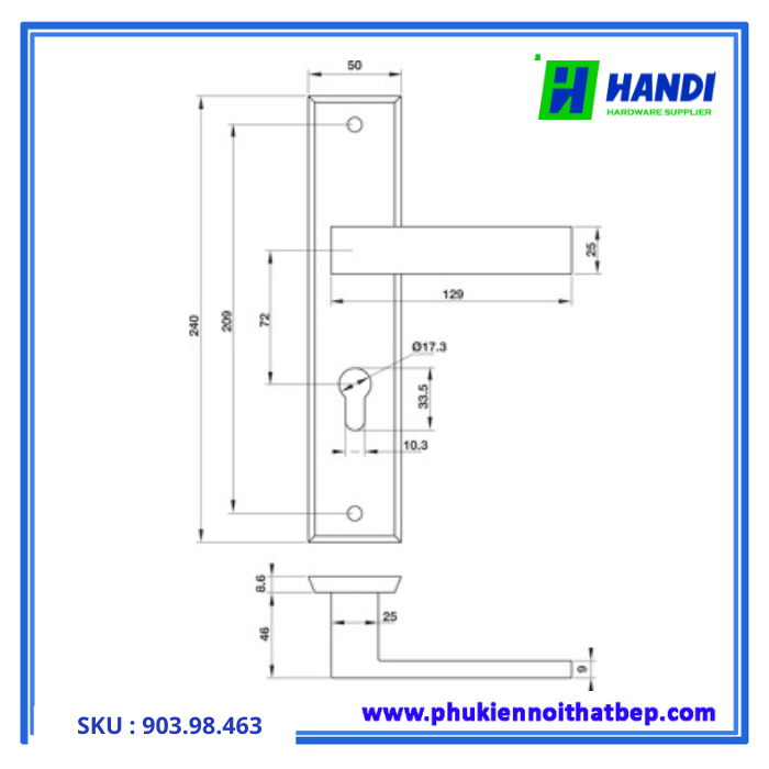 Thiết kế tay nắm gạt cho cửa phòng hafele 903.98.463