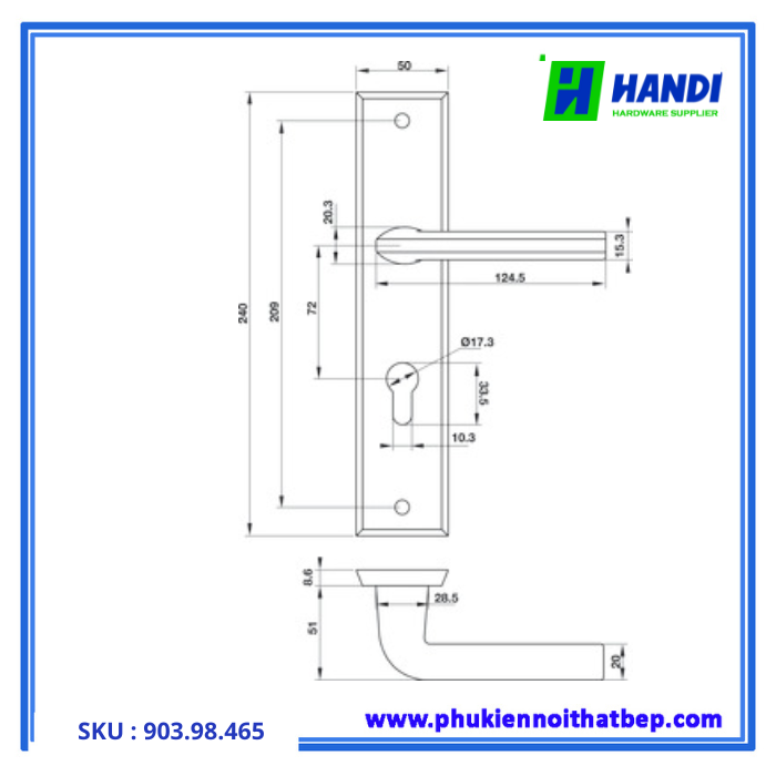 Thiết kế tay nắm gạt cho cửa phòng hafele 903.98.465