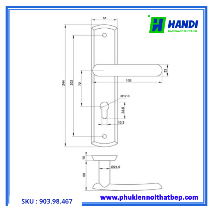 Thiết kế tay nắm gạt cho cửa phòng hafele 903.98.467 
