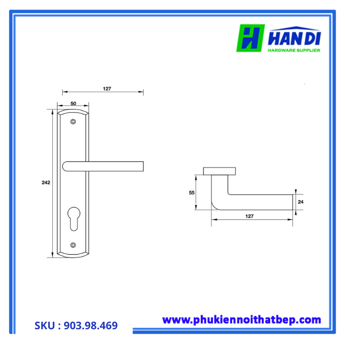 Thiết kế tay nắm gạt cho cửa phòng hafele 903.98.469