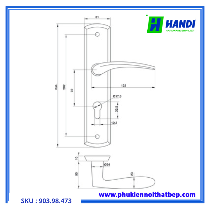 Thiết kế tay nắm gạt cho cửa phòng hafele 903.98.473