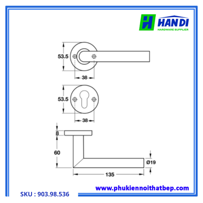 Thiết kế tay nắm gạt cho cửa phòng hafele 903.98.536 