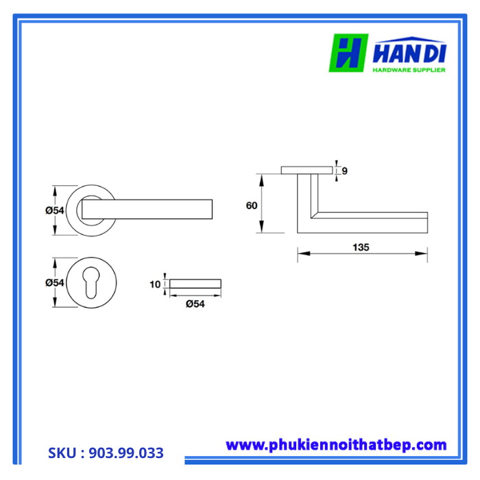 Thiết kế tay nắm gạt cho cửa phòng hafele 903.99.033