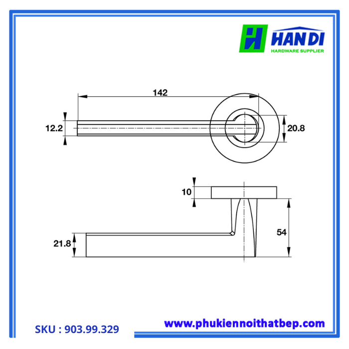 Thiết kế tay nắm gạt cho cửa phòng hafele 903.99.329 