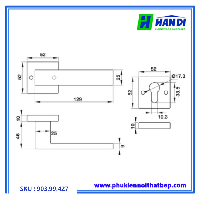 Thiết kế tay nắm gạt cho cửa phòng hafele 903.99.427 