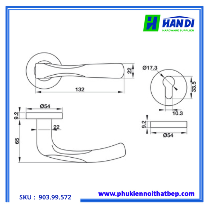 Thiết kế tay nắm gạt cho cửa phòng hafele 903.99.572 