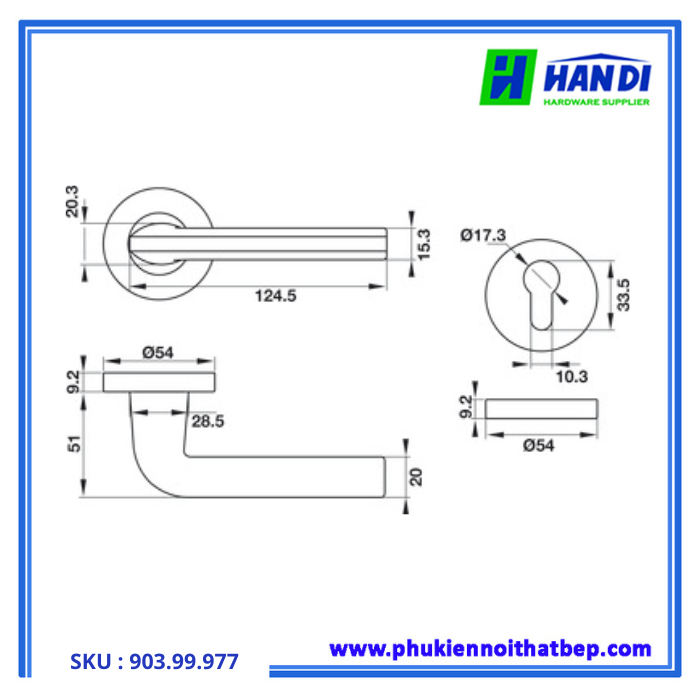 Thiết kế tay nắm gạt cho cửa phòng hafele 903.99.977 
