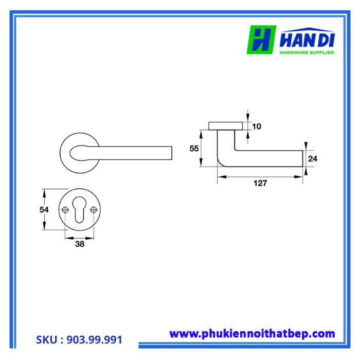 Thiết kế tay nắm gạt cho cửa phòng hafele 903.99.991 