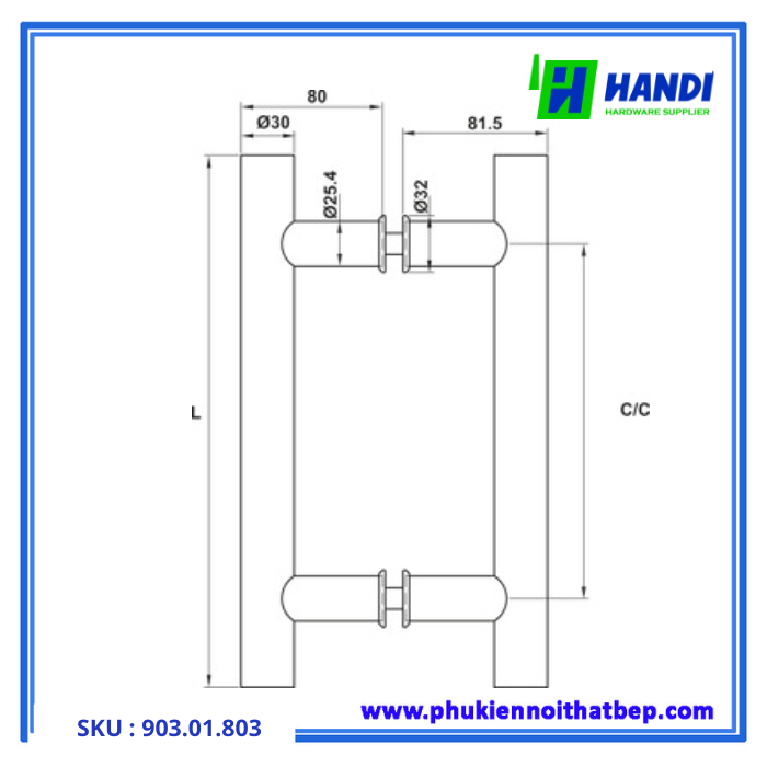 Thiết kế tay nắm kéo cho cửa phòng hafele 903.01.803