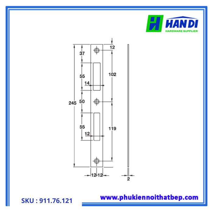 Thiết kế bas thân khóa lưỡi gà hafele 911.76.121 