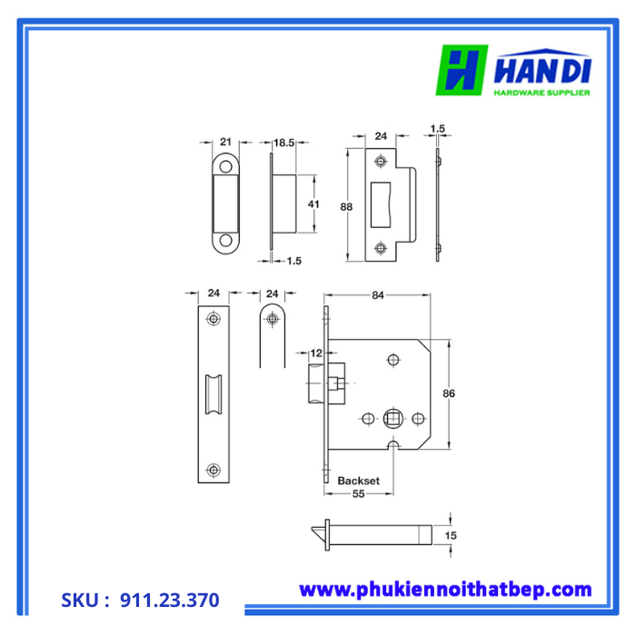 Thiết kế thân khóa lưỡi gà HAFELE 911.23.370