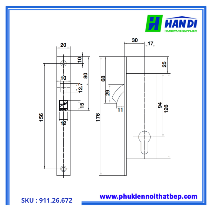 Thiết kế thân khóa cho cửa trượt hafele 911.26.672