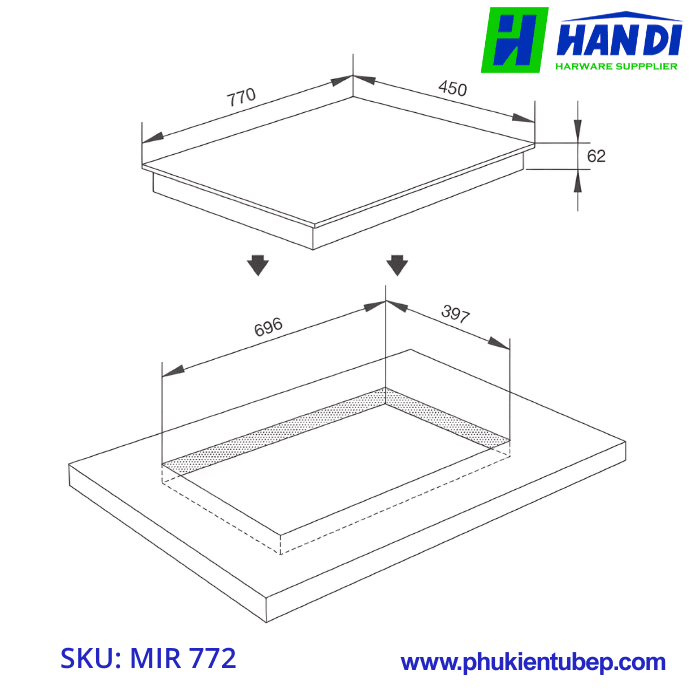 Bếp từ kết hợp hồng ngoại 2 vùng nấu MALLOCA MIR 772
