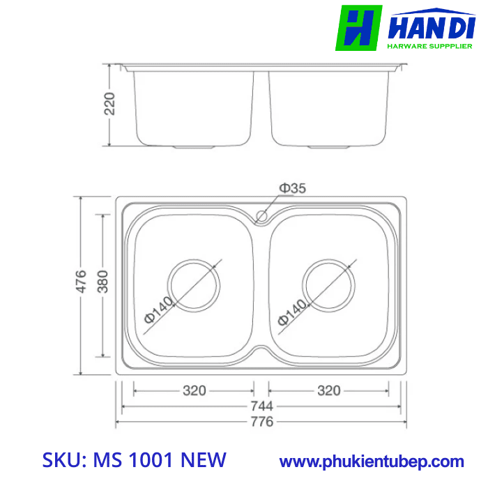 Chậu rửa chén 2 hố inox 304 MALLOCA MS 1001 NEW