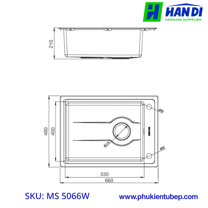 Chậu rửa chén 1 hố inox 304 MALLOCA MS 5066W