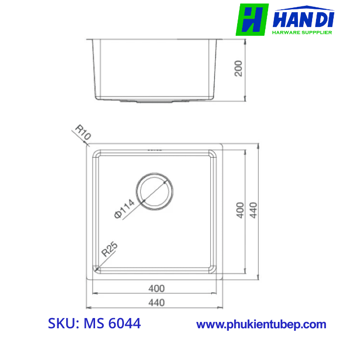 Chậu rửa chén 1 hố inox 304 MALLOCA MS 6044