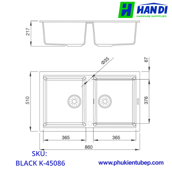Chậu rửa chén đá MALLOCA BLACK K-45086