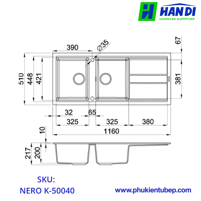 Chậu rửa chén đá MALLOCA NERO K-50040