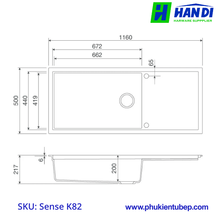 Chậu rửa chén đá MALLOCA Sense K82