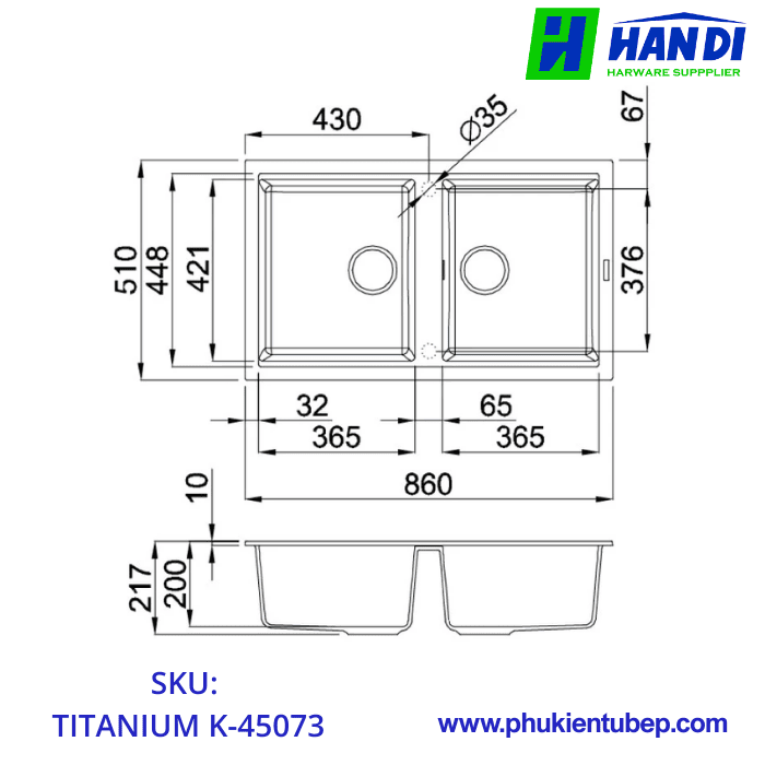 Chậu rửa chén đá MALLOCA TITANIUM K-45073