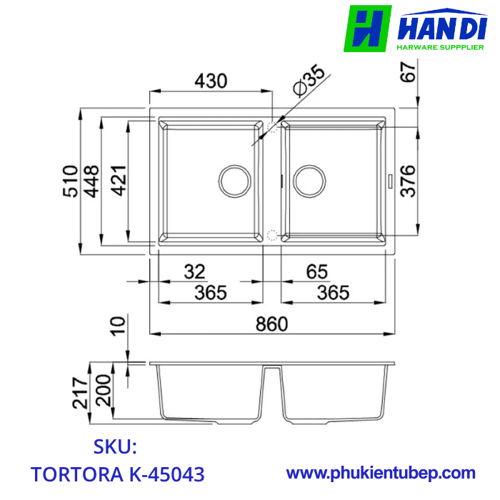 Chậu rửa chén đá MALLOCA TORTORA K-45043