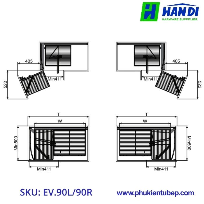 Kệ góc liên hoàn nan dẹt EUPLUS EV.90L, EV.90R