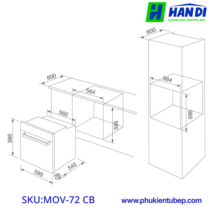 Lò nướng kết hợp vi sóng âm tủ MALLOCA MOV-72 CB