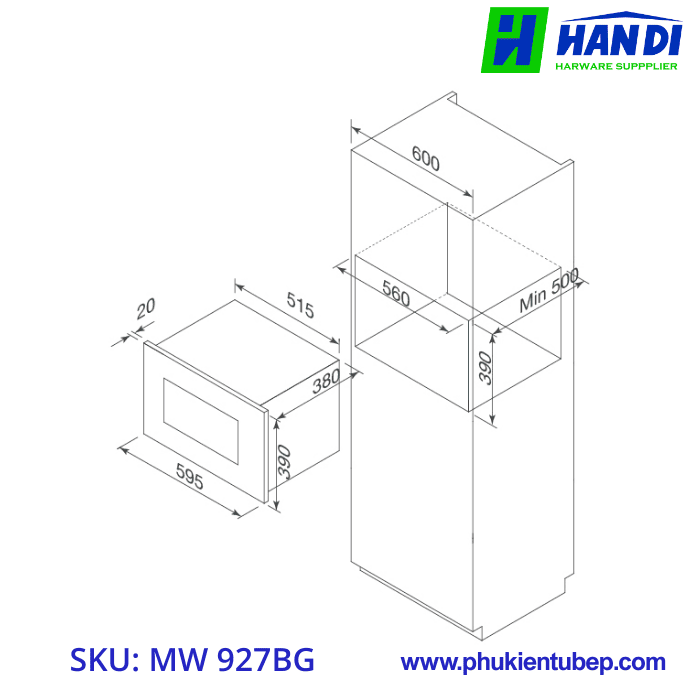 Lò vi sóng âm tủ MALLOCA MW 927BG