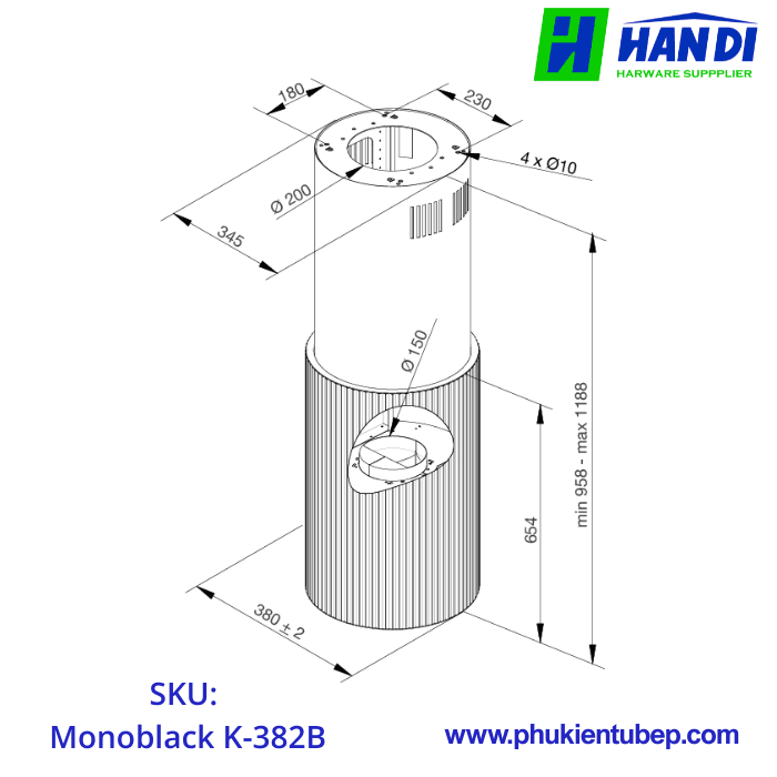 Máy hút mùi gắn trần đảo MALLOCA Monoblack K-382B