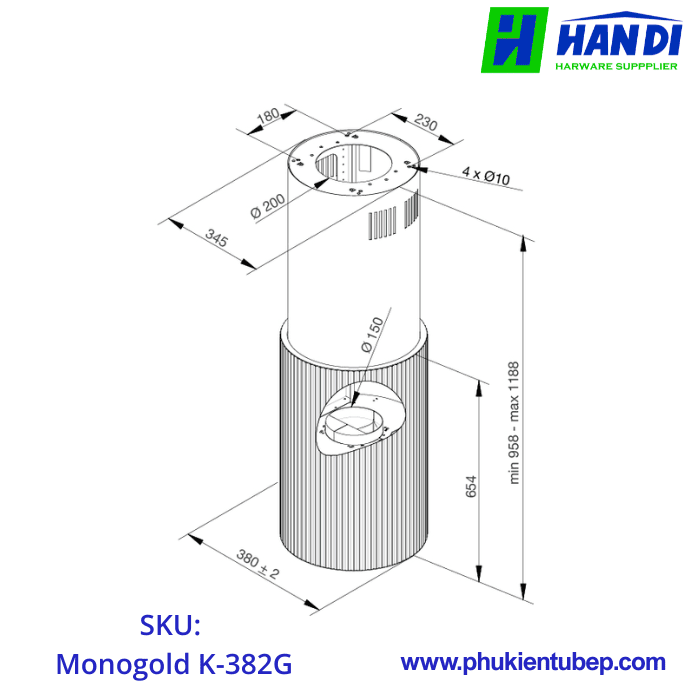 Máy hút mùi gắn trần đảo MALLOCA Monogold K-382G
