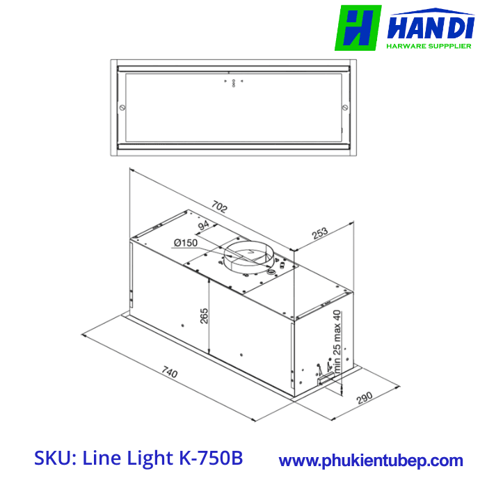 Máy hút mùi âm tủ MALLOCA Line Light K-750B