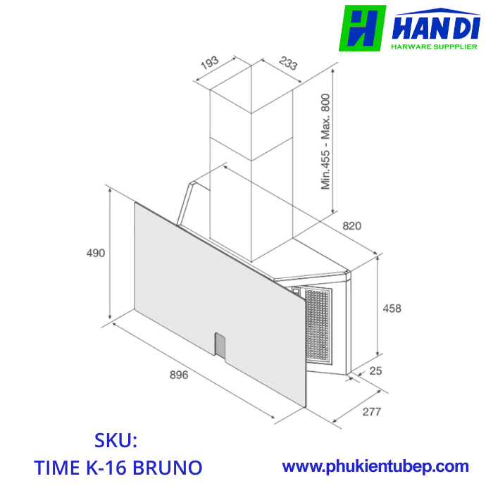 Máy hút mùi áp tường MALLOCA TIME K-16 BRUNO