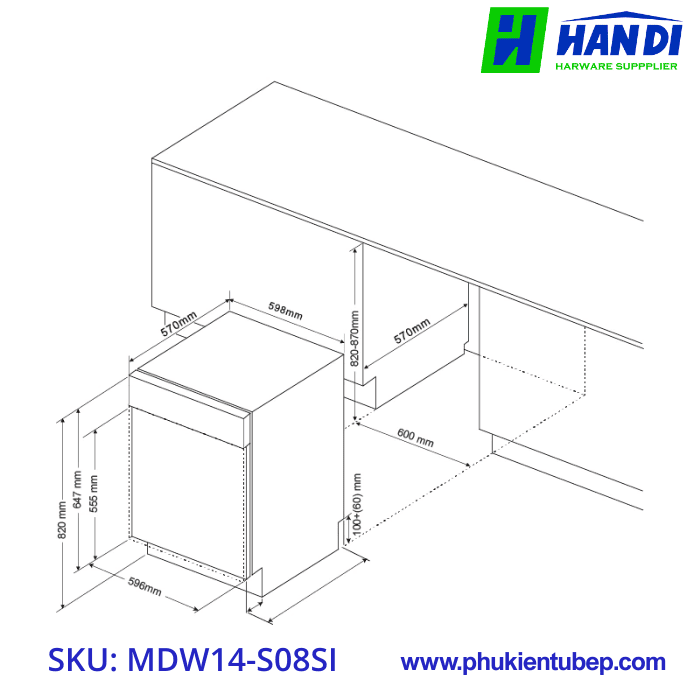 Máy rửa chén bán âm tủ MALLOCA MDW14-S08SI