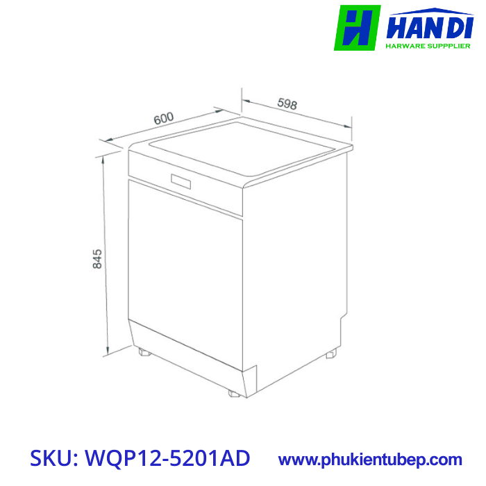 Máy rửa chén độc lập MALLOCA WQP12-5201AD