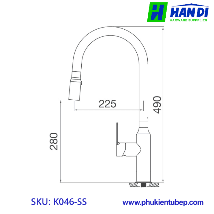 Vòi rửa chén nóng lạnh dây rút MALLOCA K046-SS