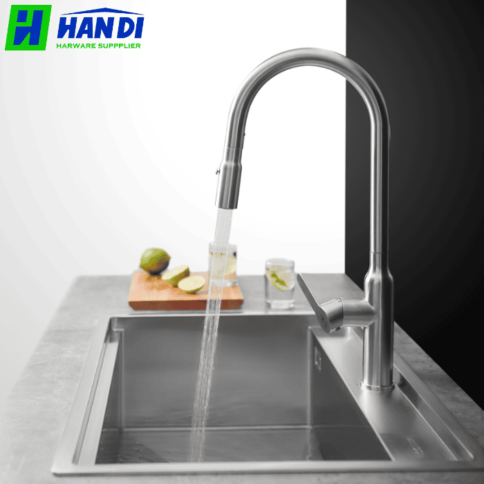 Vòi rửa chén nóng lạnh dây rút MALLOCA K046-SS