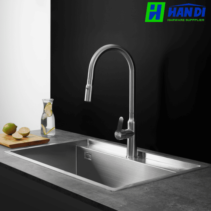 Vòi rửa chén nóng lạnh dây rút MALLOCA K046-SS