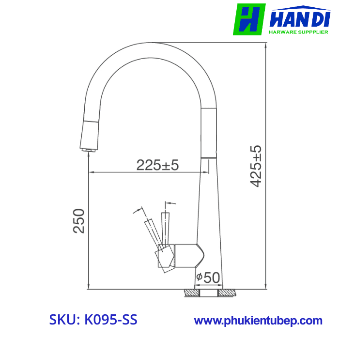 Vòi rửa chén nóng lạnh dây rút MALLOCA K095-SS