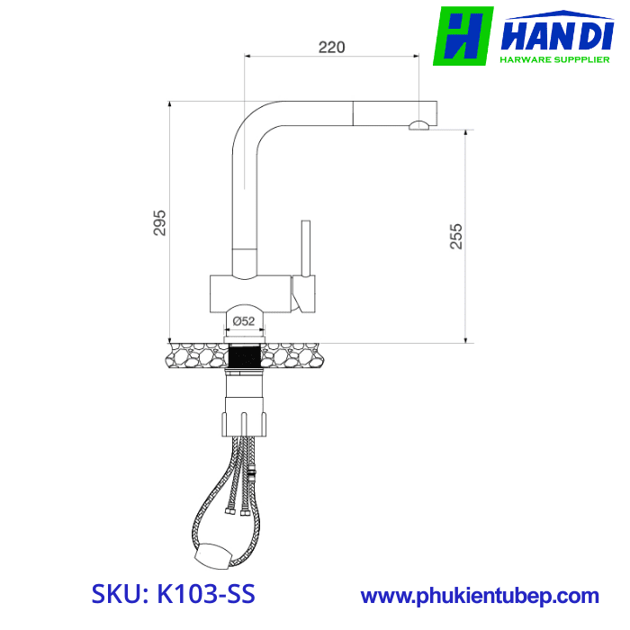 Vòi rửa chén nóng lạnh dây rút MALLOCA K103-SS