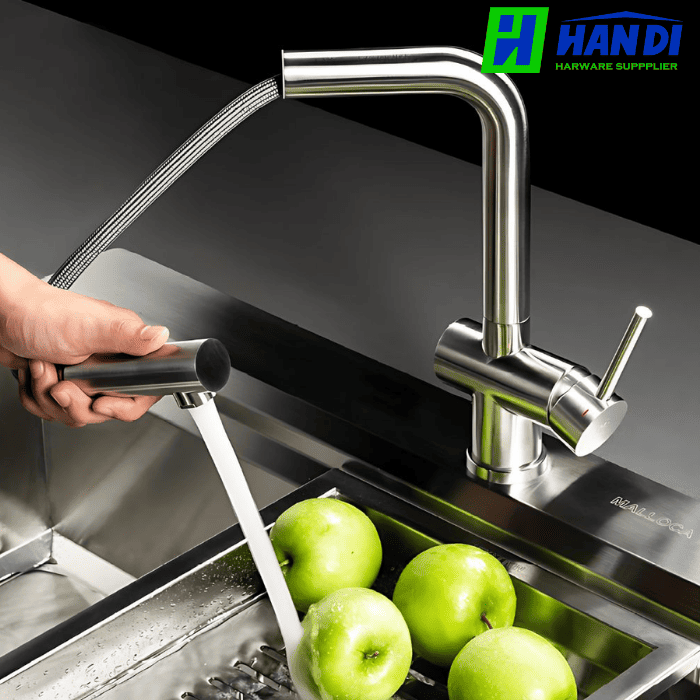 Vòi rửa chén nóng lạnh dây rút MALLOCA K103-SS