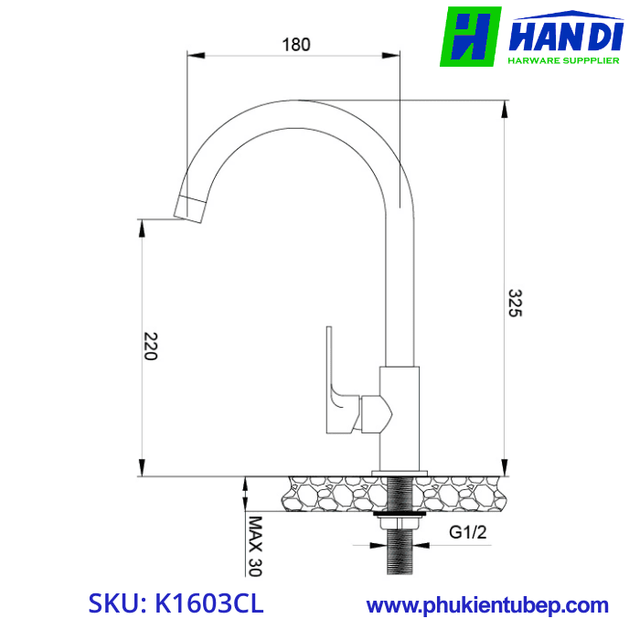 Vòi rửa chén lạnh đồng thau MALLOCA K1603CL