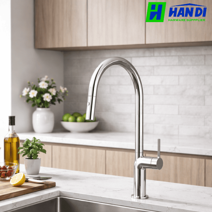 Vòi rửa chén nóng lạnh dây rút MALLOCA K2203-CR