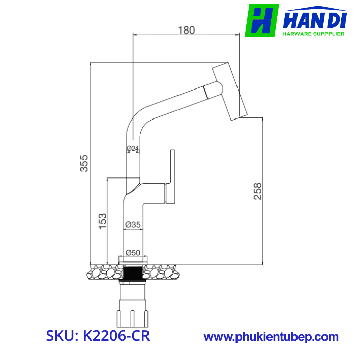 Vòi rửa chén nóng lạnh dây rút MALLOCA K2206-CR