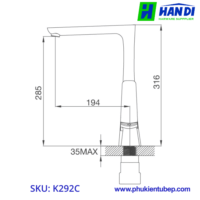 Vòi rửa chén nóng lạnh đồng thau MALLOCA K292C