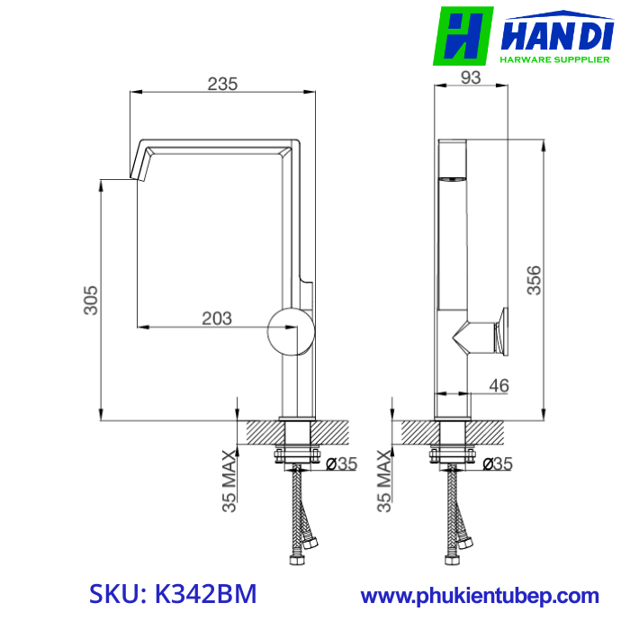 Vòi rửa chén nóng lạnh đồng thau MALLOCA K342BM