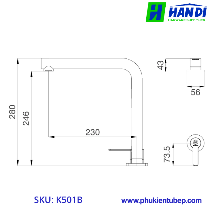 Vòi rửa chén nóng lạnh đồng thau MALLOCA K501B