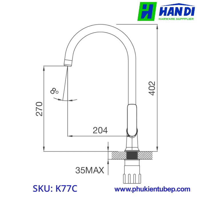 Vòi rửa chén nóng lạnh đồng thau MALLOCA K77C