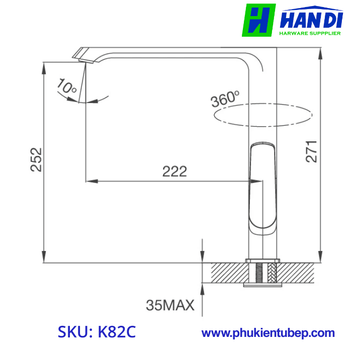 Vòi rửa chén nóng lạnh đồng thau MALLOCA K82C