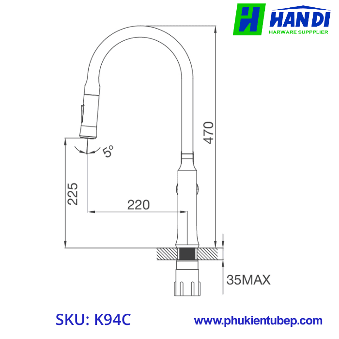 Vòi rửa chén nóng lạnh dây rút MALLOCA K94C