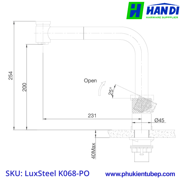 Vòi rửa chén nóng lạnh MALLOCA LuxSteel K068-PO